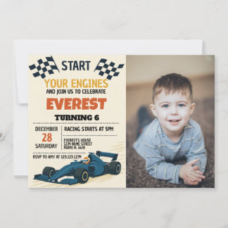 Editable Boys Racing Party Einladung mit Checkered