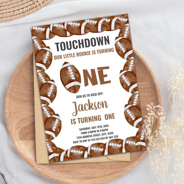 Editable Boys Sports Party Card mit klassischem Ba Einladung (Brown Football Birthday Invitations)