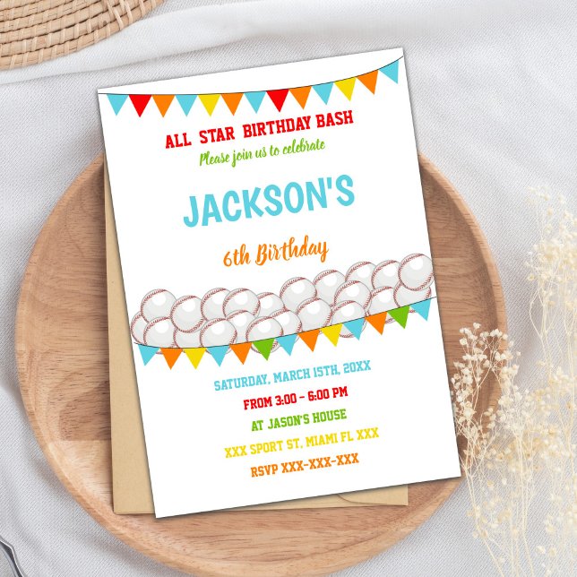 Editable Boys Sports Party Einladung für Kleines G (Baseballs Invitations)