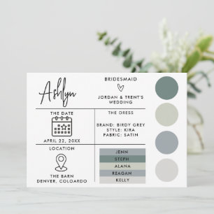 Editable Bridesmaids Info Card für Hochzeit Einladung