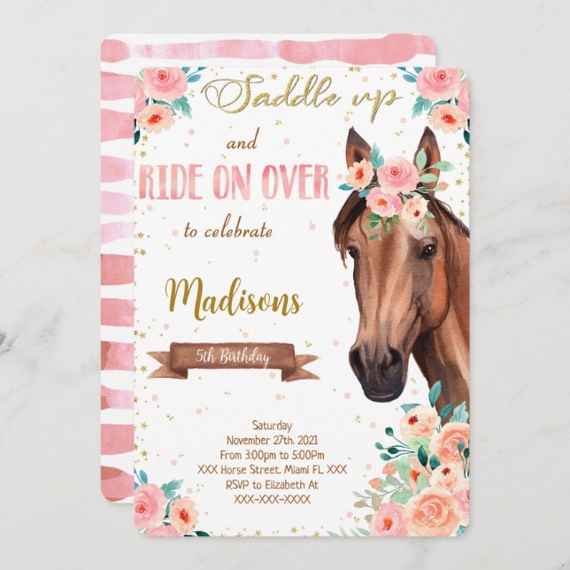 Editable Brown Horse Einladung (Vorne/Hinten)
