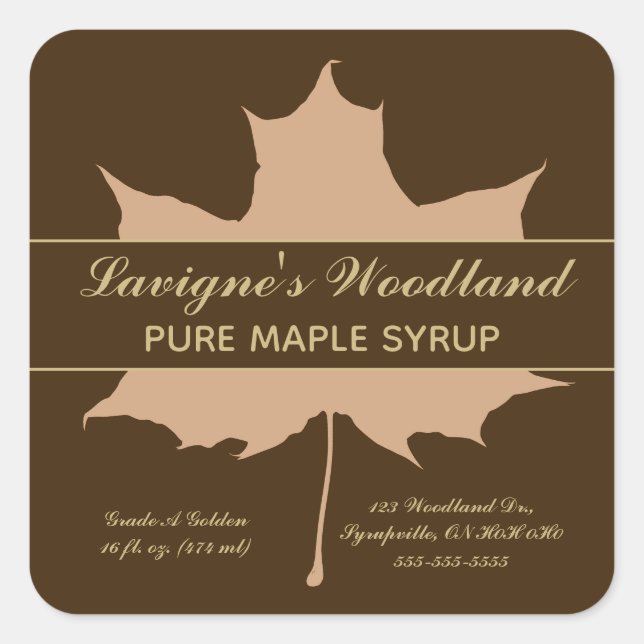Editable Brown Maple Leaf Quadratischer Aufkleber (Vorderseite)