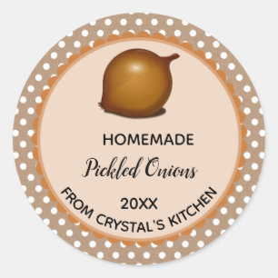 Editable Brown Polka Dot Pickled Onions Labels Runder Aufkleber