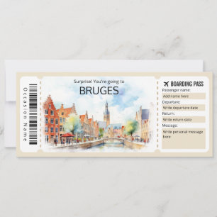 Editable Brügge Flugzeug Ticket, Belgien Trip Einladung