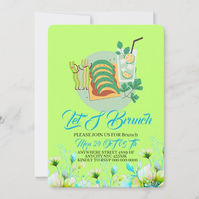 Editable Brunch Invitation, Let's Brunch Invitatio Einladung (Vorderseite)