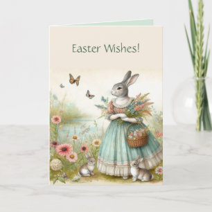 Editable Bunnies und Blume Happy Oaster Karte