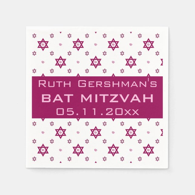 Editable Burgundy Star von David Bat Mitzvah Serviette (Vorderseite)