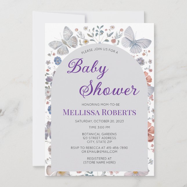 Editable Butterfly Theme Baby Shower Invitation Einladung (Vorderseite)
