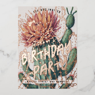 Editable Cactus Birthday Party Foil Einladung
