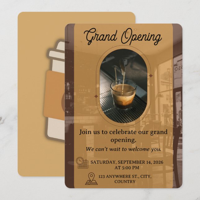 Editable Cafe Opening Invitation Card Design Einladung (Vorne/Hinten)