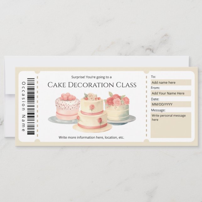 Editable Cake Decoration Class Gift Certificate Einladung (Vorderseite)