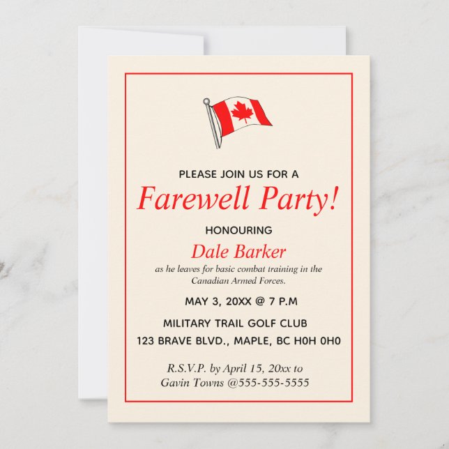 Editable Canadian Military Farewell Party Einladung (Vorderseite)