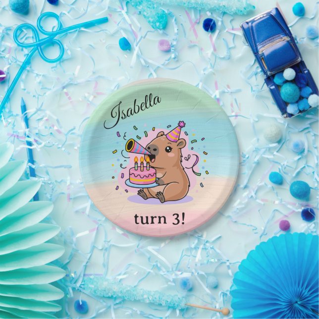 Editable Capybara Birthday Party Plate Cute Kids D Pappteller (Party)
