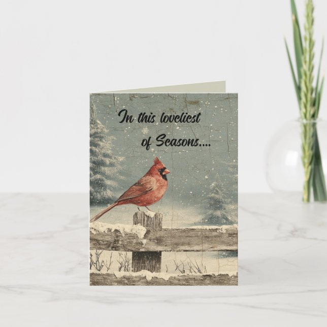 Editable Cardinal on a Fence in Winter Christmas Karte (Vorderseite)