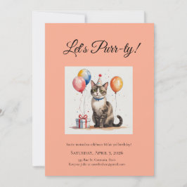 Editable Cat Birthday Purr-ty Watercolour Designs Einladung
