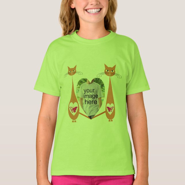 Editable Cat Liebe Herz Benutzerdefiniertes Design T-Shirt (Vorderseite)