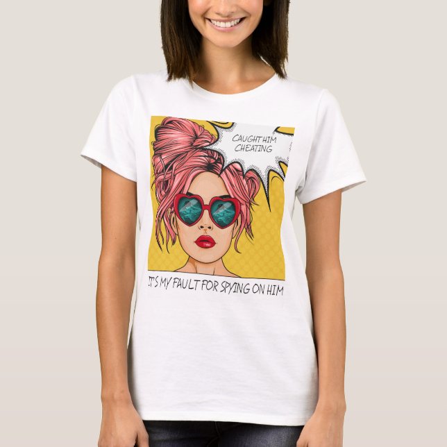 Editable Caught Him Cheat Pop Art T-Shirt (Vorderseite)