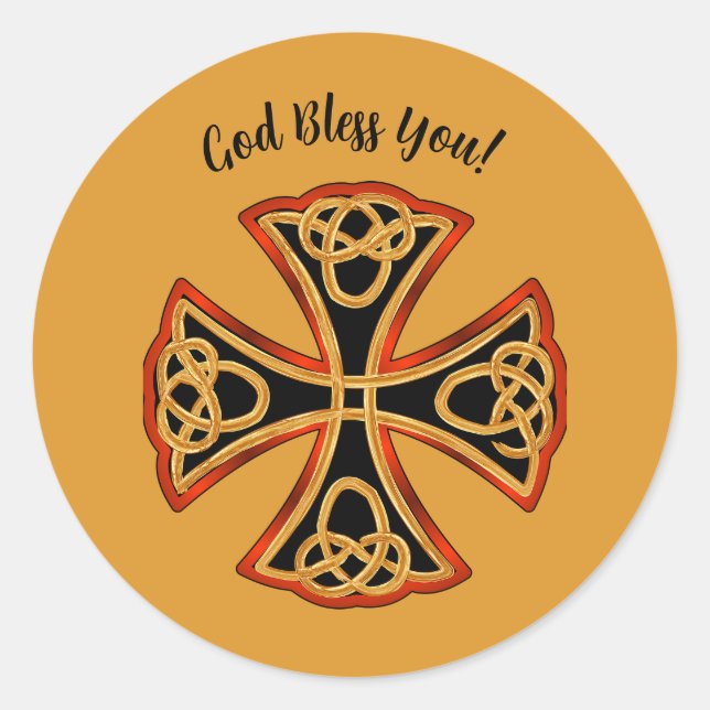 Editable Celtic Cross Gott segne Sie Runder Aufkleber (Vorderseite)