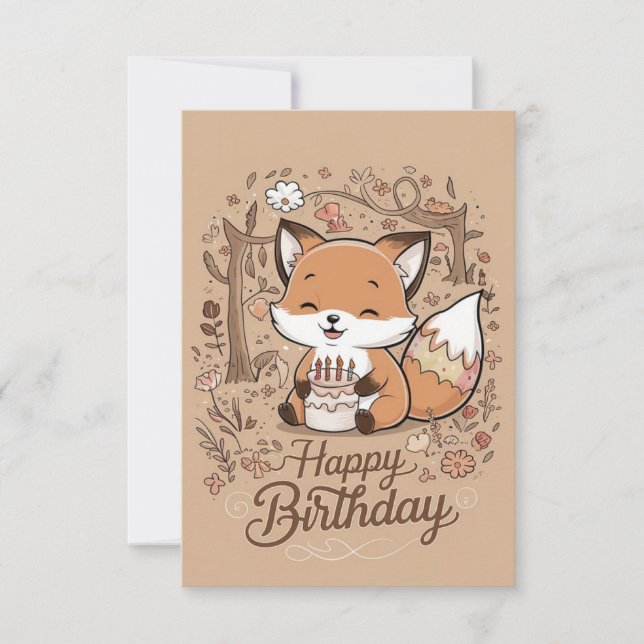 Editable Charming Fox Birthday Karte (Vorderseite)