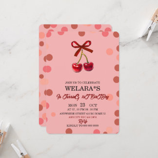 Editable Cherry 1st Birthday Birthday Invitation T Einladung