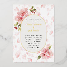 Editable Cherry Blossom Foil Wedding Invitation 