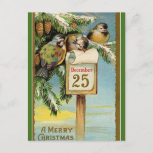 Editable Chickadees zu Weihnachten 25. Dezember Postkarte