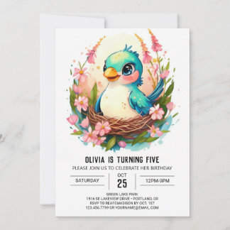 Editable Children Bird Geburtstag Einladung