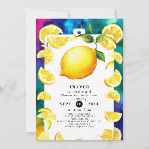 Editable Children Lemon Birthday Einladung
