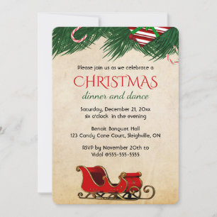 Editable Christmas Candy Cane Bough and Sleigh Einladung