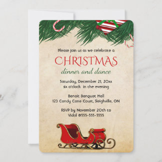 Editable Christmas Candy Cane Bough and Sleigh Einladung