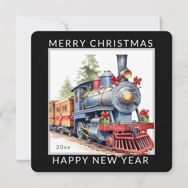Editable Christmas Holiday Train Feiertagskarte (Vorderseite)