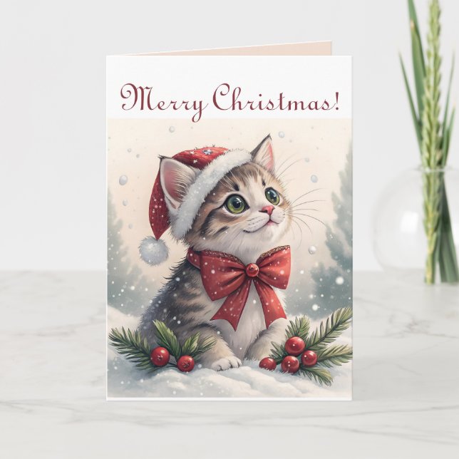 Editable Christmas Kitty Karte (Vorderseite)