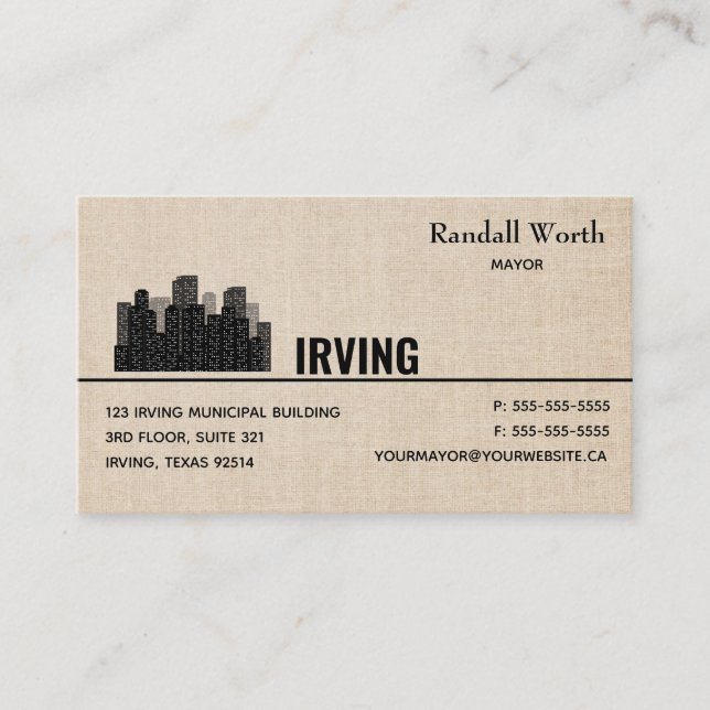 Editable City Skyline Linen Business Card Visitenkarte (Vorderseite)
