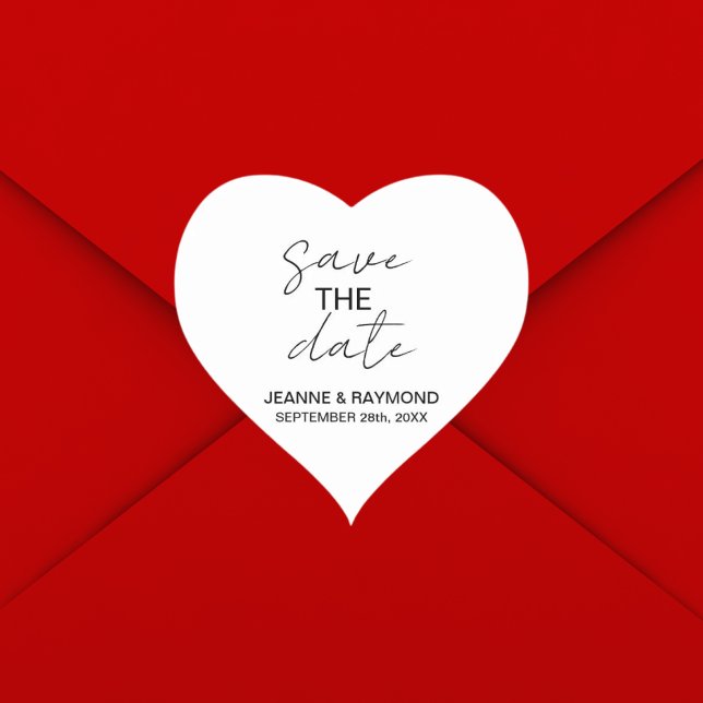 Editable Clean Save the Date Wedding Ankündigung Herz-Aufkleber (Editable clean save the date heart sticker adds personalized elegant charm to wedding announcements.)