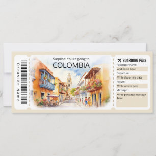 Editable Colombia Flugzeug Ticket, Colombia Trip Einladung