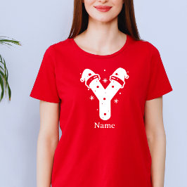 Editable Color Christmas Monogram Custom Name T-Shirt