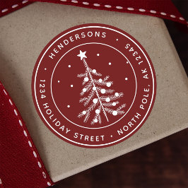Editable Color Christmas Tree Rücksendeadresse Red Runder Aufkleber