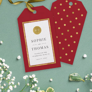 Editable Color Classic Gold Round Monogram Wedding Geschenkanhänger