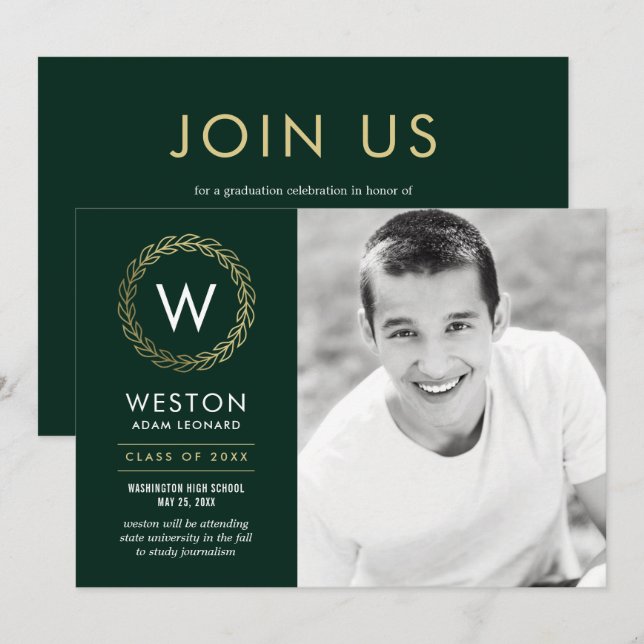 Editable Color Classic Wraath Abschluss Card Einladung (Vorne/Hinten)