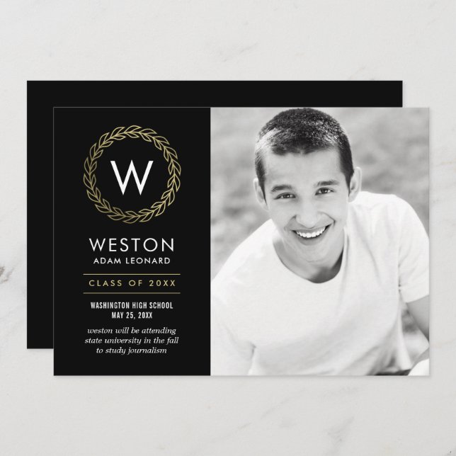 Editable Color Classic Wraath Abschluss Card Einladung (Vorne/Hinten)