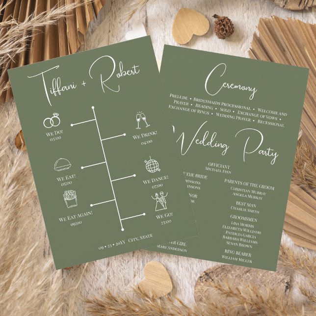 Editable Color Green Wedding Zeremony Programm (Von Creator hochgeladen)