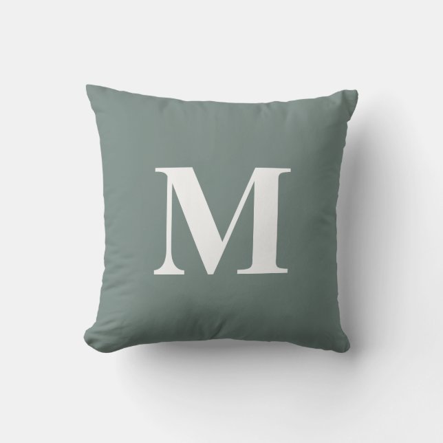 Editable Color Green White Monogram Initial Kissen (Vorderseite)
