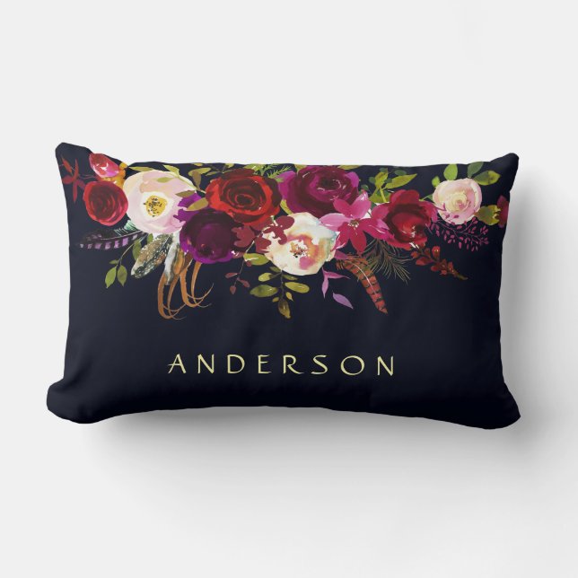 EDITABLE COLOR Marine Marsala Rustic Boho Floral Lendenkissen (Vorderseite)