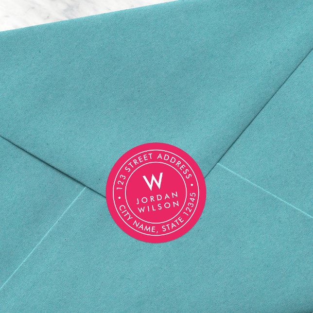 EDITABLE Color Monogram Border Rücksendeadresse Runder Aufkleber (Von Creator hochgeladen)