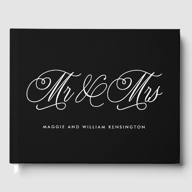 EDITABLE COLOR Mr & Mrs. Elegant Script Wedding Gästebuch (Vorderseite)