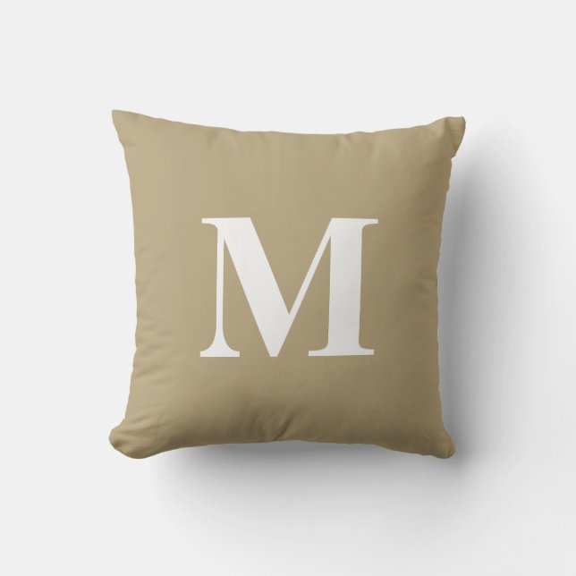 Editable Color Tan Gold White Monogram Initial Kissen (Vorderseite)
