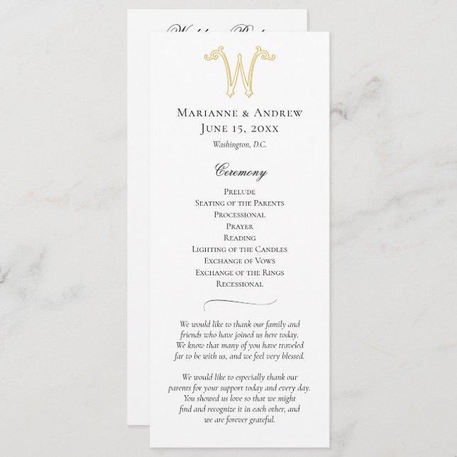 EDITABLE COLORS W Monogram Wedding Program Programm (Vorne/Hinten)
