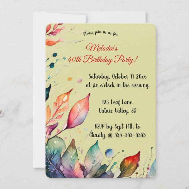 Editable Colourful Leaves Invitation Einladung (Vorderseite)