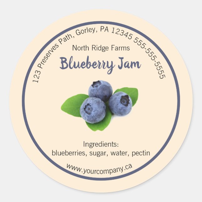 Editable Company Blueberry Jam Label Runder Aufkleber (Vorderseite)