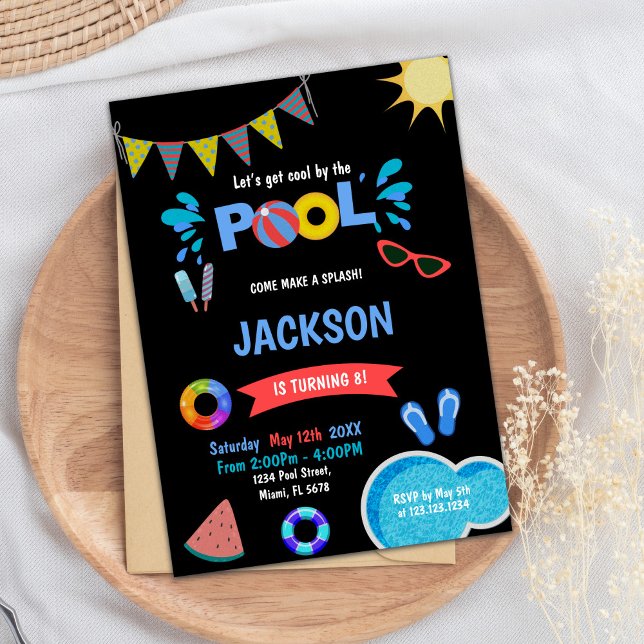 Editable Cool Summer Swim Party laden ein Einladung (Red Sunglass Pool Birthday Invitations)